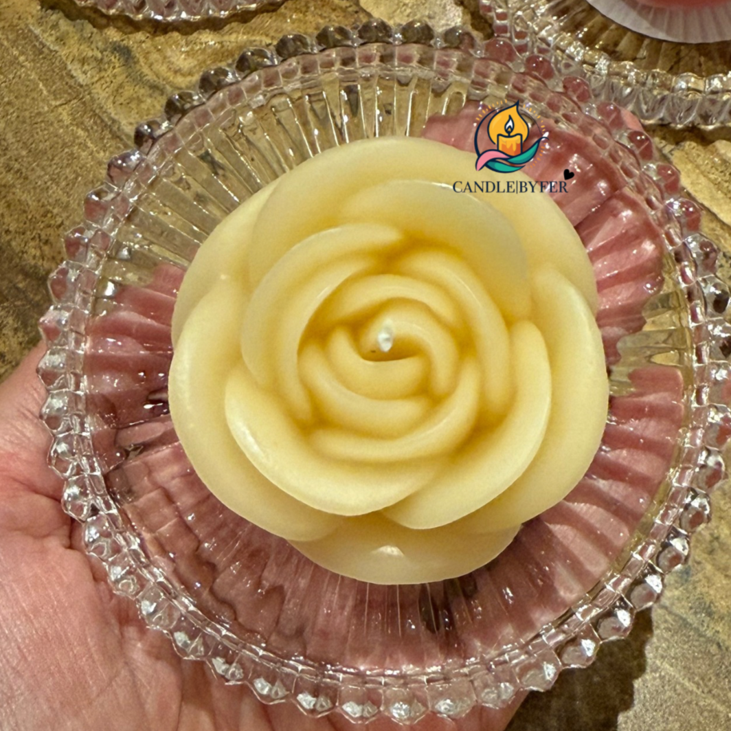 Rose Candle + Glass Candle Holder
