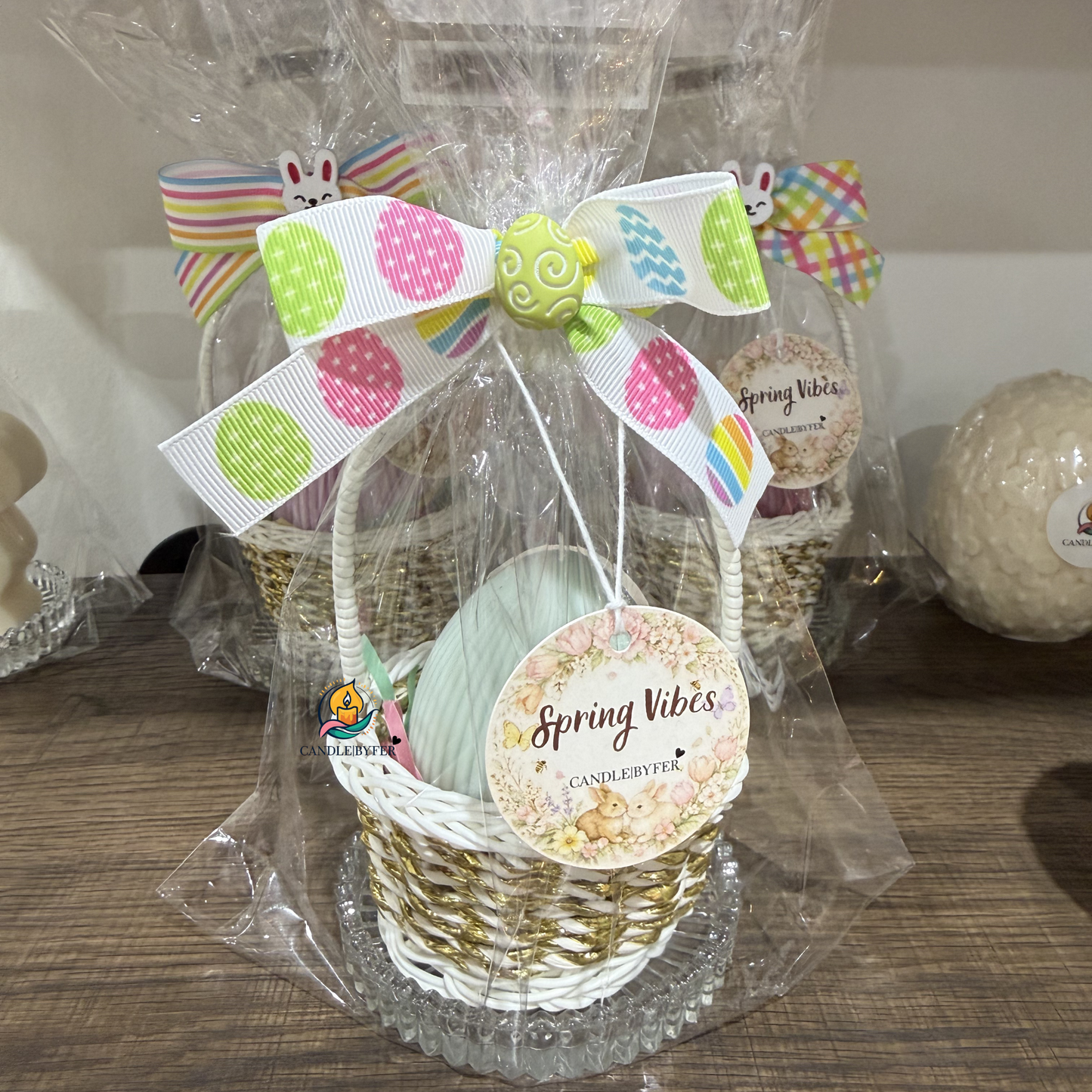 Spring Vibes  - Stripes Egg + Basket + Glass Plate - Gift Set