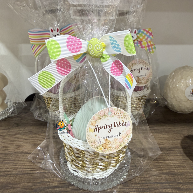 Spring Vibes  - Stripes Egg + Basket + Glass Plate - Gift Set